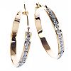 Diamond Round Hoop Earrings. 14K Yellow Gold