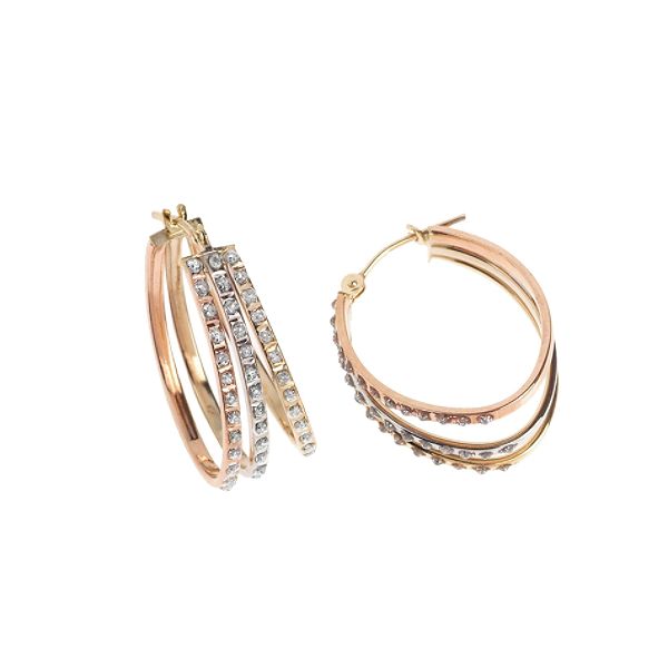 Diamond Fascination Diamond Accent 14K Tri Color Oval Hoop Earrings