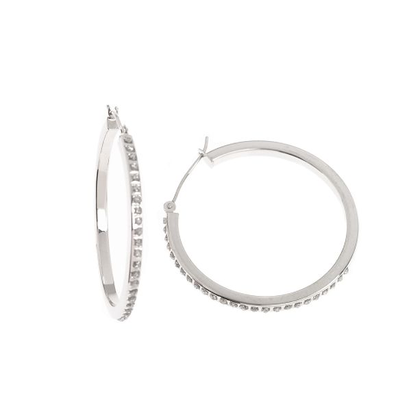 Diamond Fascination Diamond Accent 14K White Gold Round Hoop Earrings