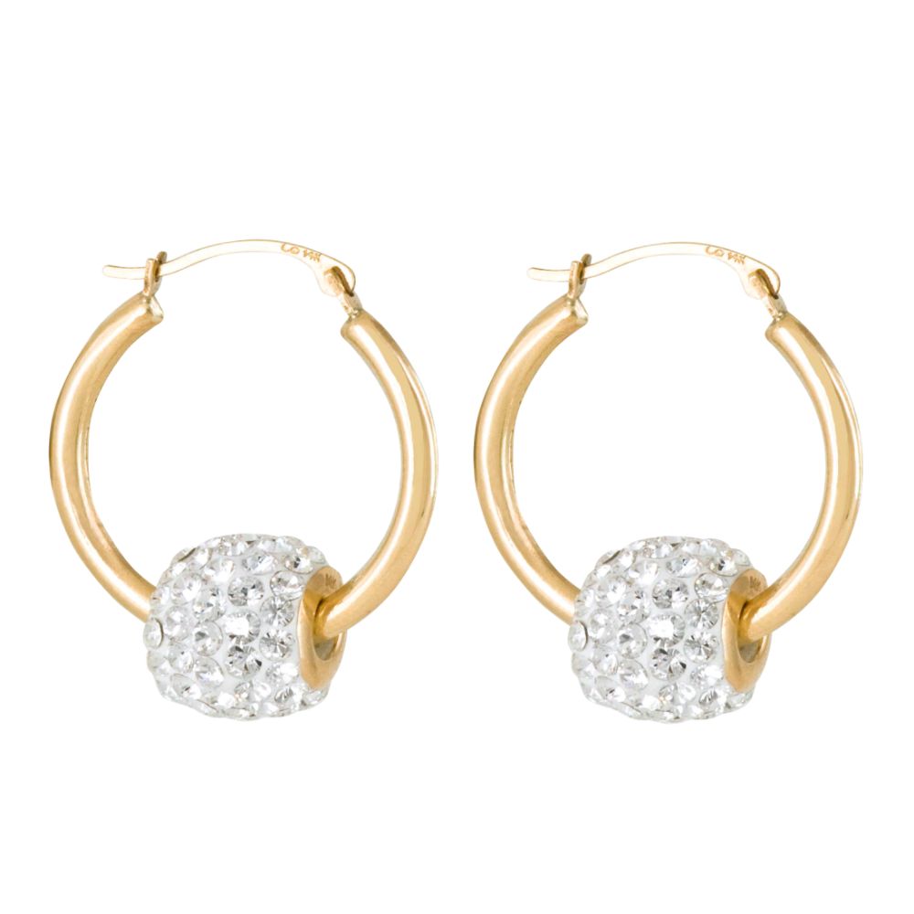 Swarovski Swarovski Crystal 20mm Slider Ball Hoop Earrings. 14K Yellow Gold