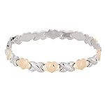 Aurafin Corp MOM Heart and "X" Link Bracelet. 14K White and Yellow Gold