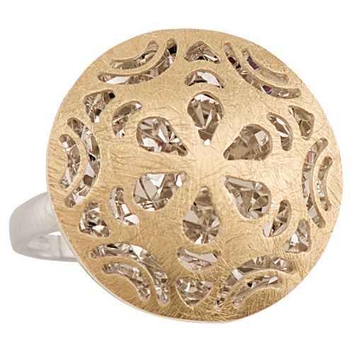 Diamond Cut/Matte Sand Dollar Puff Ring. 14K Yellow Gold/Sterling Silver