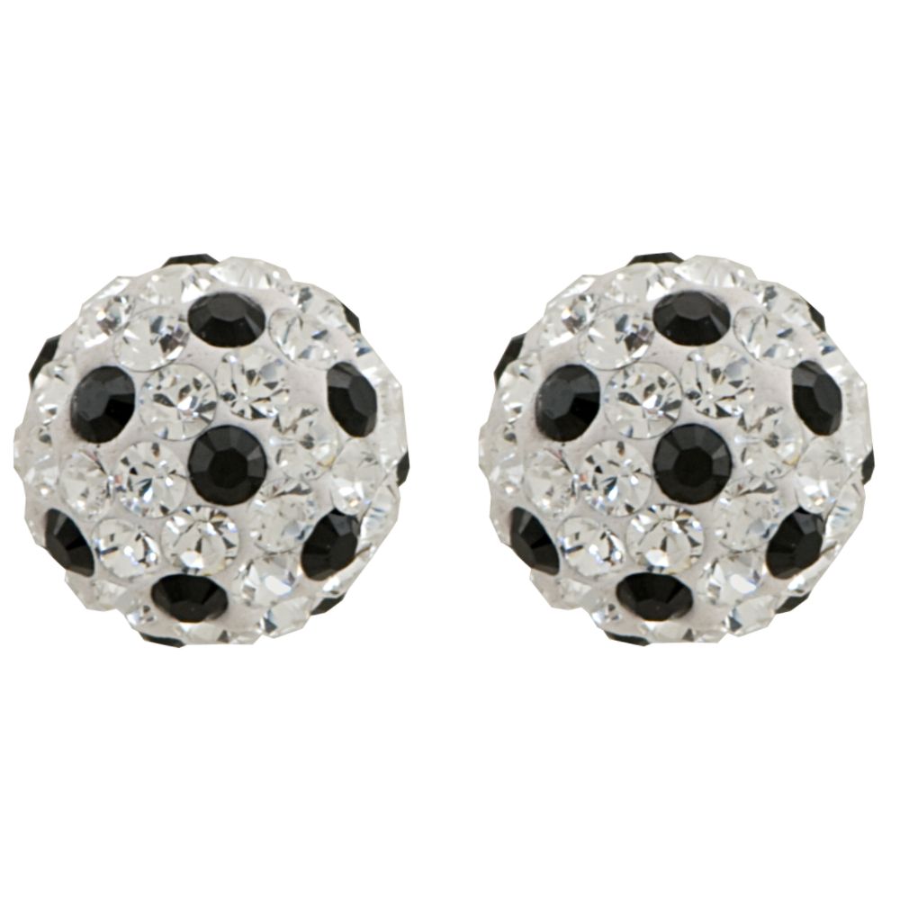Swarovski N Ice 8MM Black/White Ball Studs. 14K Yellow Gold