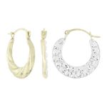 Glittered Cubic Zirconia and 10K Yellow Gold Double Sided Hoop Earrings