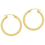 Aurafin Corp 3x30MM Turned Rope Hoop Earrings. 14K Yellow Gold
