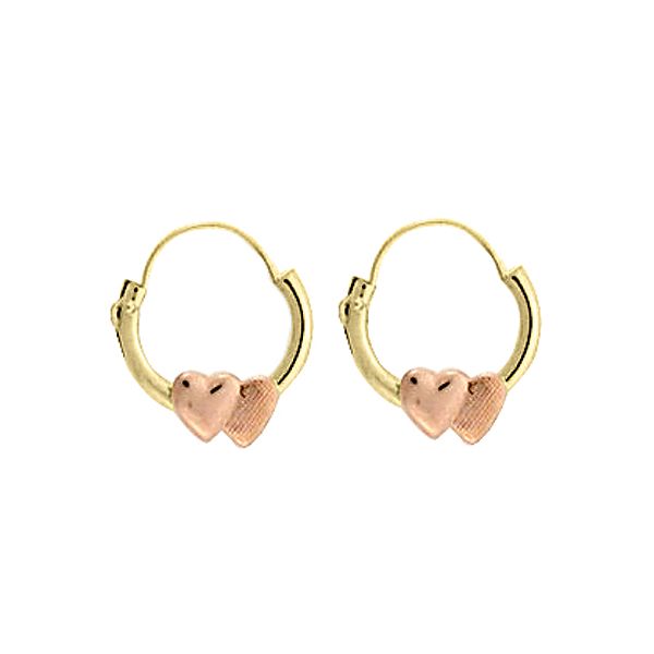 14K Gold Hoop Earrings with Double Hearts