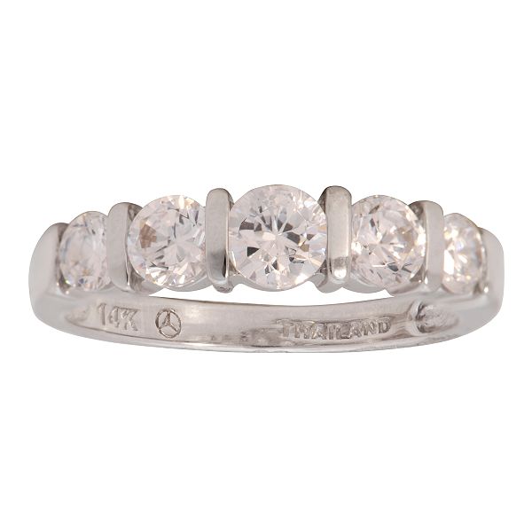 White Cubic Zirconia 5-Stone Ring. 14K White Gold
