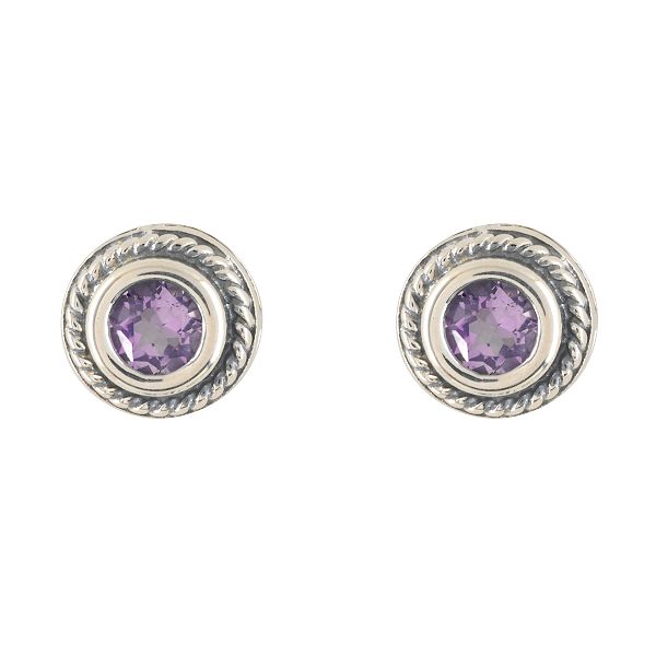 Brazilian Amethyst Etched Stud Earrings. Sterling Silver