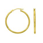 Combine International 2mm Diamond-cut Florentine Hoop Earrings In Various Sizes.. 14k Yellow Gold