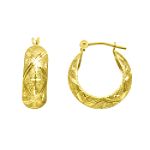 Combine International 16MM Laser and Diamond-Cut Hoop Earrings. 10K Yellow Gold