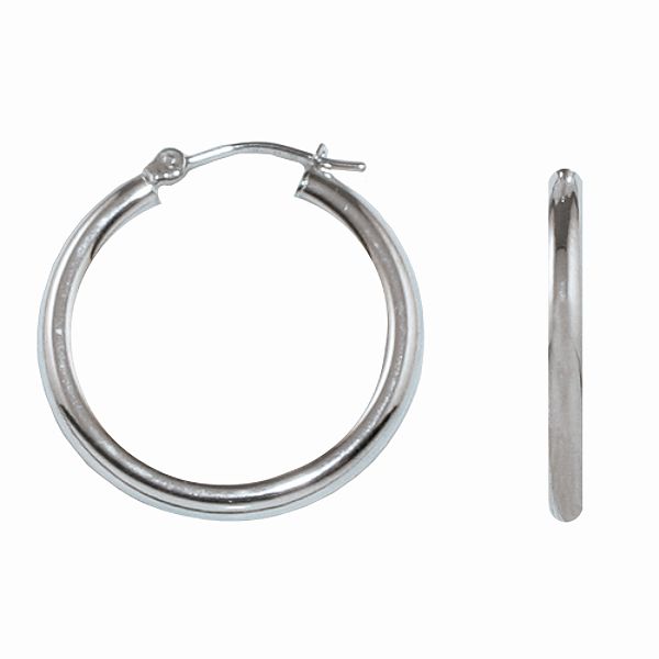 0mm Polished Hoop Earrings 14K White Gold