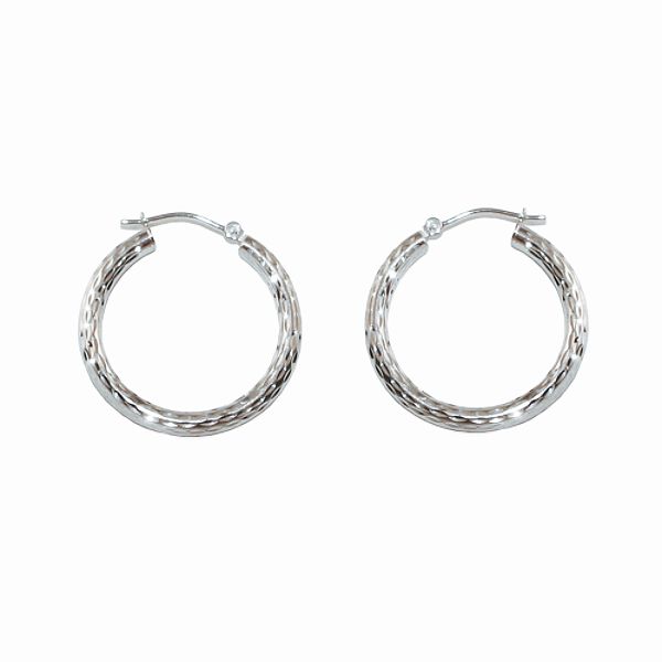 0mmDiamond Cut Hoop Earrings 14K White Gold