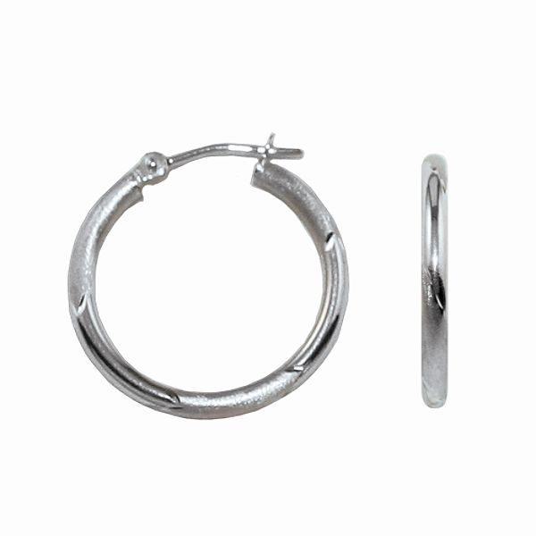 0mm Diamond Cut Florentine Hoop Earrings 14K white gold