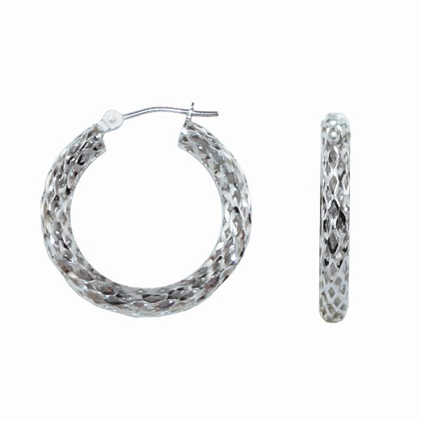 0mmDiamond Cut Mesh Hoop Earrings 14K White Gold