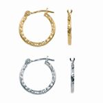 Combine International 2 Pair 15MM Diamond-Cut Hoop Earring Set. 14K Yellow and White Gold