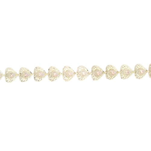 Yellow Gold Filigree Heart Bracelet with Pink Diamond Cut Centers