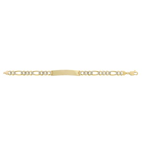 14K 2-Color Gold Pave Figaro ID Bracelet