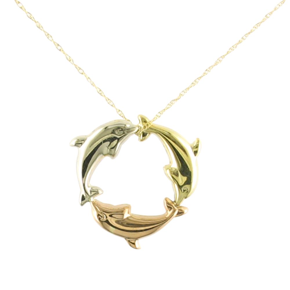 10k Tricolor Gold Dolphin Pendant