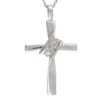 1/10 ct. tw. Diamond 3-Stone Block Cross Pendant. Sterling Silver