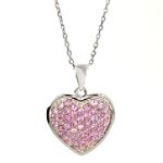 OTC International Pink Cubic Zirconia Heart Pendant. Sterling Silver