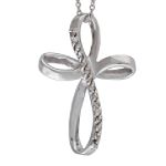 Marsala 1/10 ct. tw.* Diamond Ribbon Cross Pendant. Sterling Silver