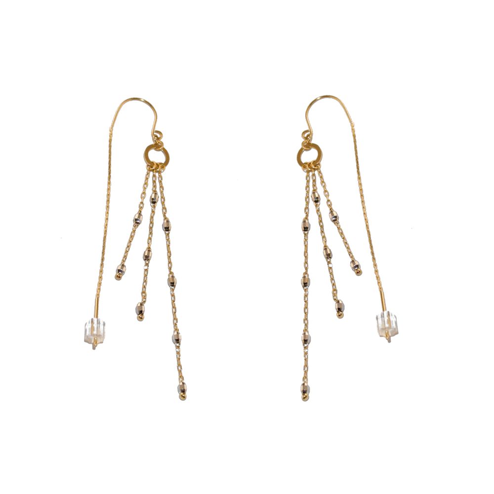 3-Strand Threader Earring. 14K White and Yellow Gold