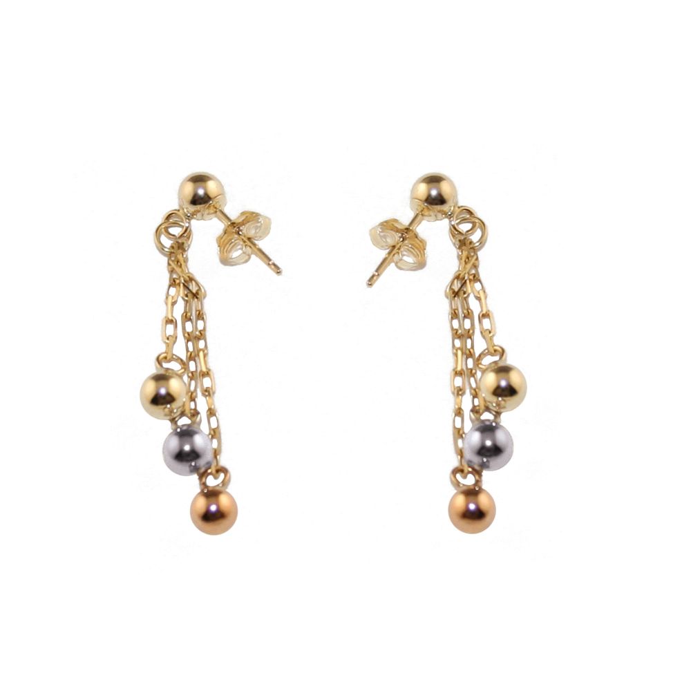 4MM Ball Drop Earrings. 14K Rose, White and Yellow Gold