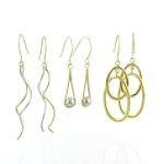 10K Gold 3-Pair Drop Earrings Set