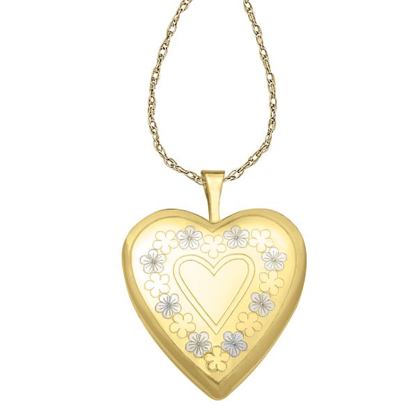 10K Two-Tone Gold Flowered Heart Locket