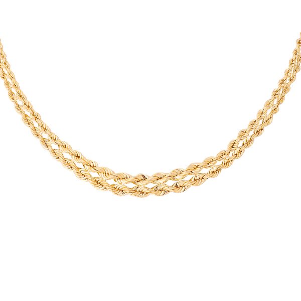 10K Yellow Gold Left to Right Heart Rope Necklace