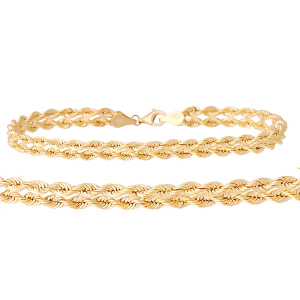 10K Yellow Gold Left to Right Heart Rope Bracelet