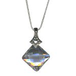 Sunstone White Cubic Zirconia Square Drop Pendant. Sterling Silver