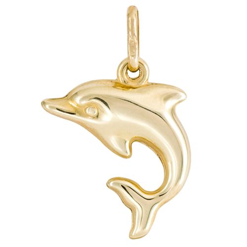 Swimming Dolphin Charm. 10K Yellow Gold