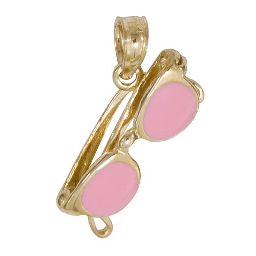 Pink Enamel Sunglasses Charm. 10K Yellow Gold