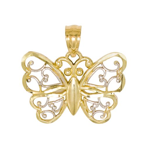 Butterfly Charm. 10K White and Yellow Gold