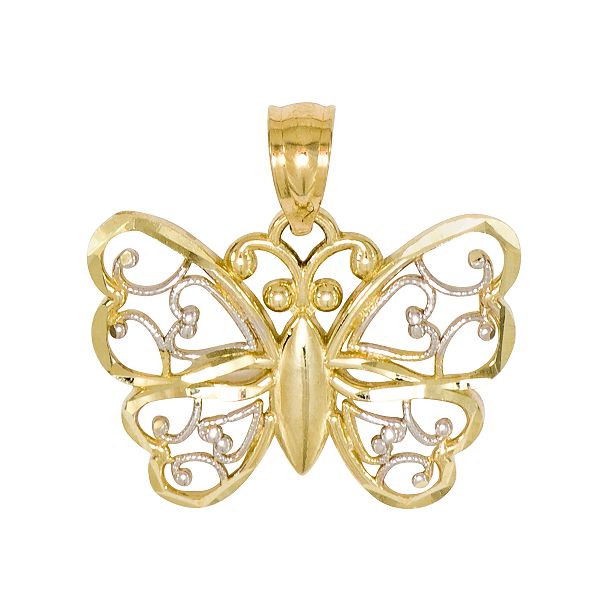 Butterfly Charm. 10K White and Yellow Gold