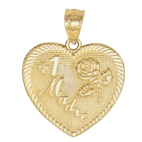 #1 "Madre" Heart Charm. 14K Pink and Yellow Gold