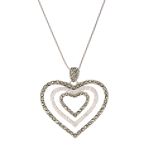 Victoria Crowne Sterling Silver, CZ and Marcasite Triple Heart Pendant