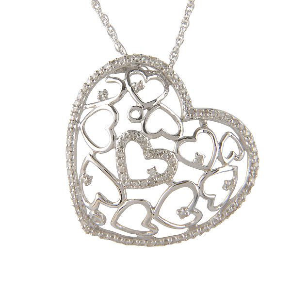 1/2 ct. tw. Diamond Hearts Within a Heart Pendant. Sterling Silver