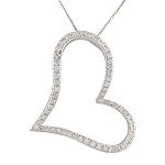 Cubic Zirconia Floating Heart Pendant. Sterling Silver