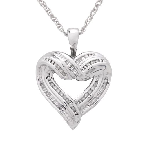 1/4 ct. tw. Diamond Round and Tapered Heart Pendant. Sterling Silver