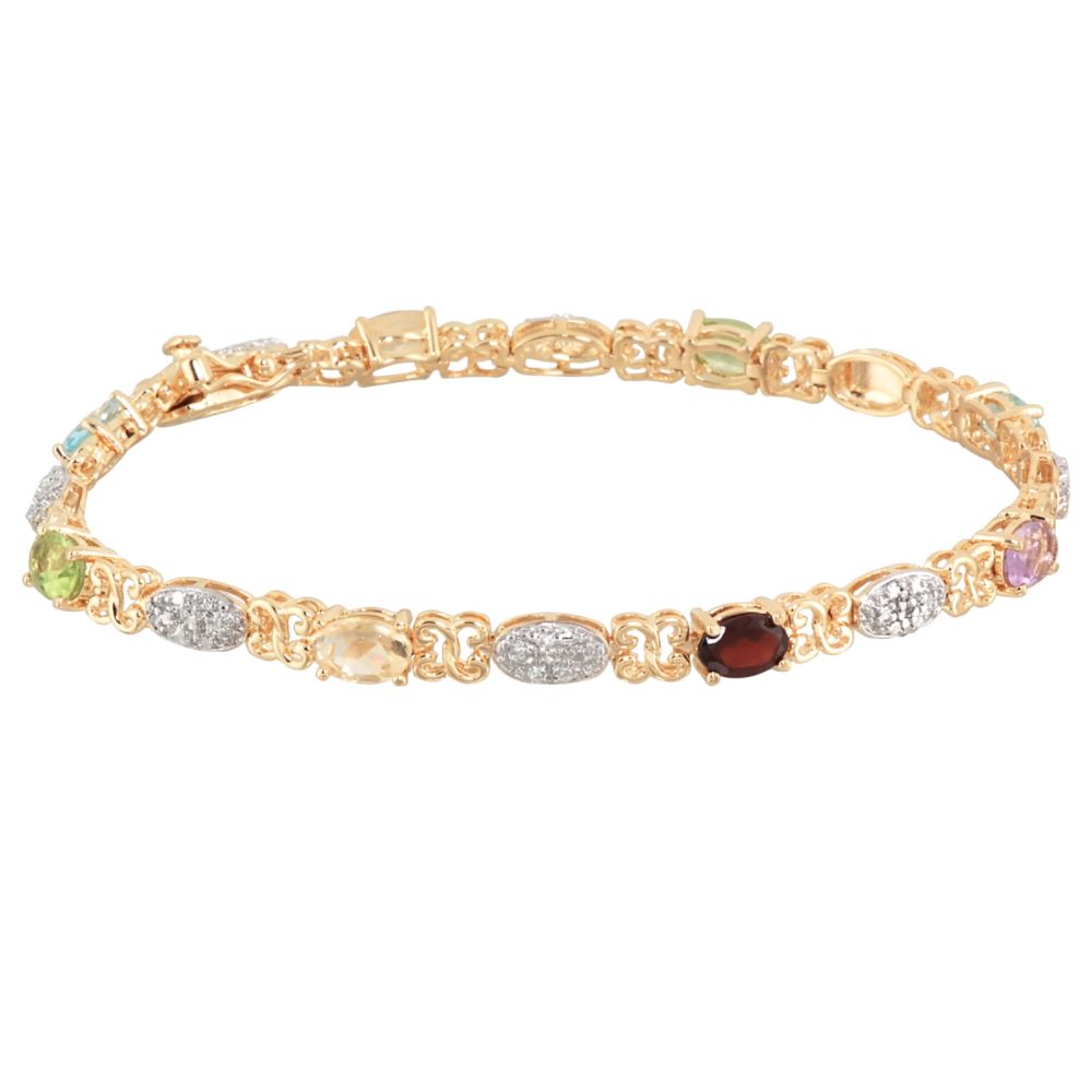 Amethyst & Diamond Heart Link Bracelet. 18K Gold Over Sterling Silver