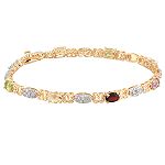 Amethyst & Diamond Heart Link Bracelet. 18K Gold Over Sterling Silver