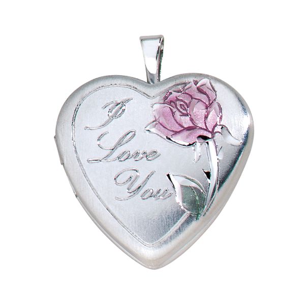 "I Love You" Heart with Rose Locket. Sterling Silver