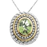 Andin International Green Quartz Oval Pendant. 10K Yellow Gold and Sterling Silver