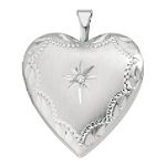 The Colibri Group 20MM Diamond Satin Heart Locket. Sterling Silver