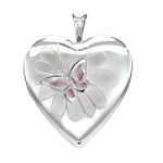 The Colibri Group 20MM Flower and Butterfly Heart Locket. Sterling Silver