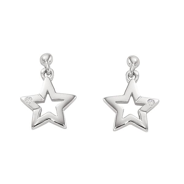 Darling Diamonds Open Star Drop Earring with Diamond Accent. Sterling