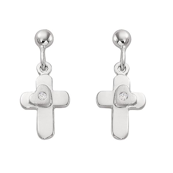 Darling Diamonds Cross Drop Earring with Diamond Accent. Sterling