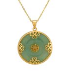 6 Lucky Wishes Jade Donut Pendant. 18K Yellow Gold Over Sterling Silver